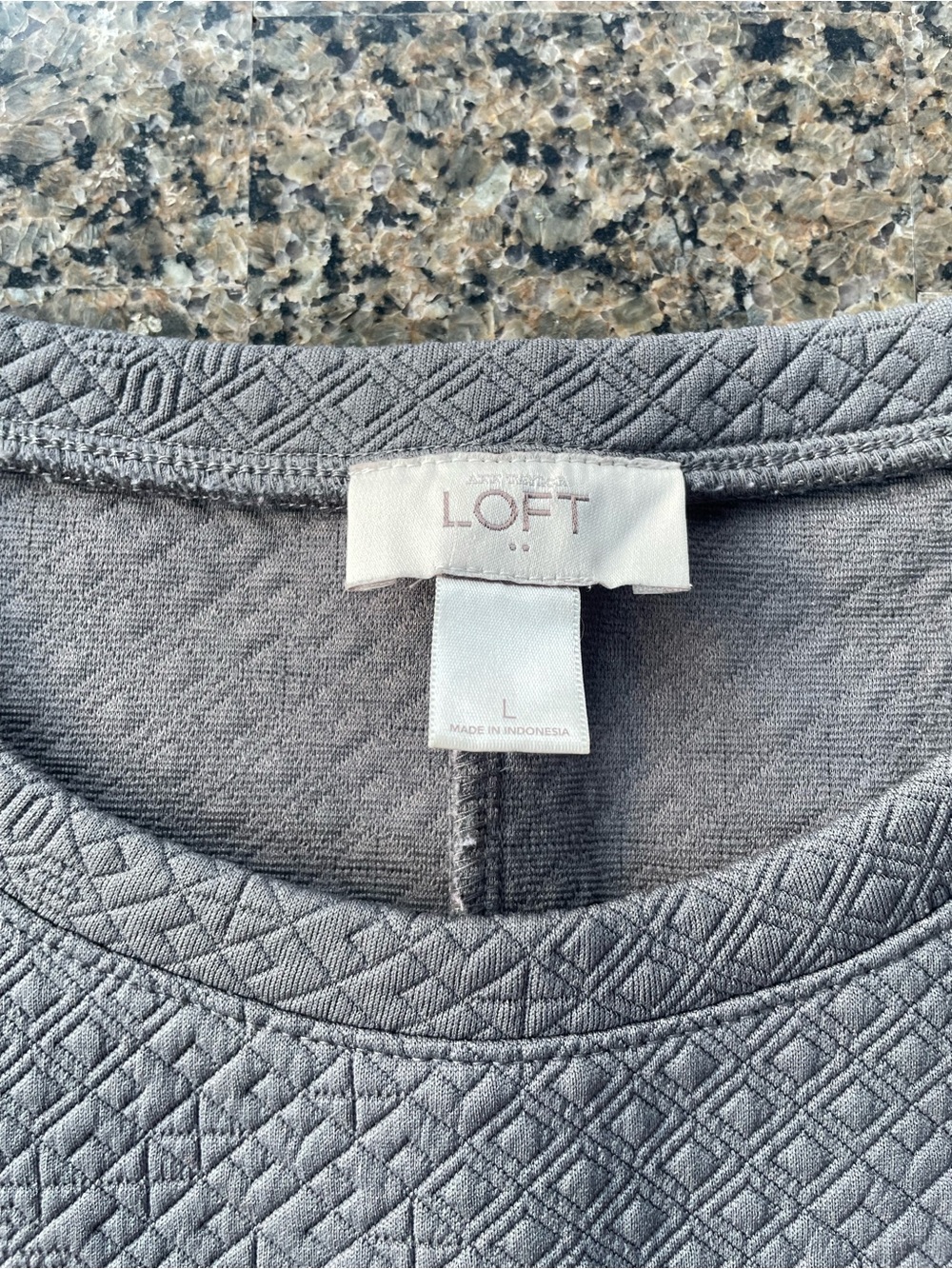 LOFT Textured Crewneck Top with 3/4 length sleeves- Gray - Picture 3 of 4